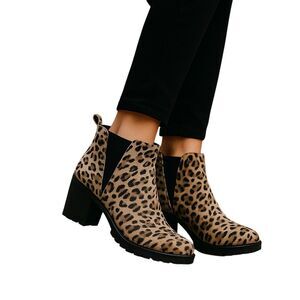 Xappeal Women's Leopard Print Chunky Heel Ankle Boots Size 7